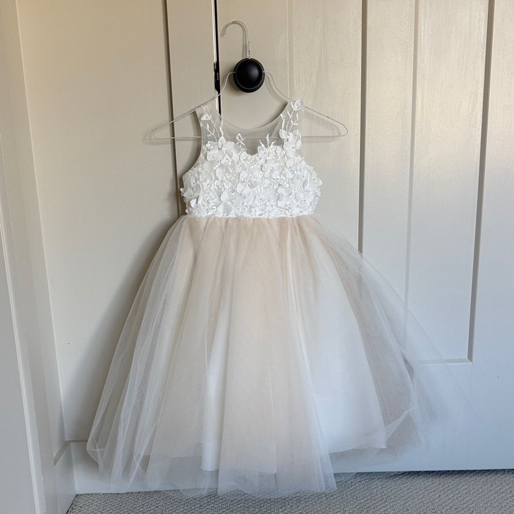 Flower Girl Dress White and Champagne Dress